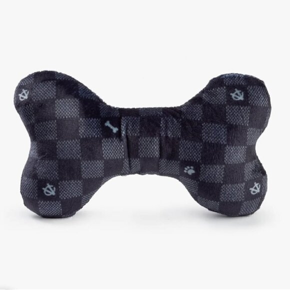 1 LEFT!! CHEWY VUITTON BLACK CHECKERED BONE DOG TOY - Picture 2 of 2